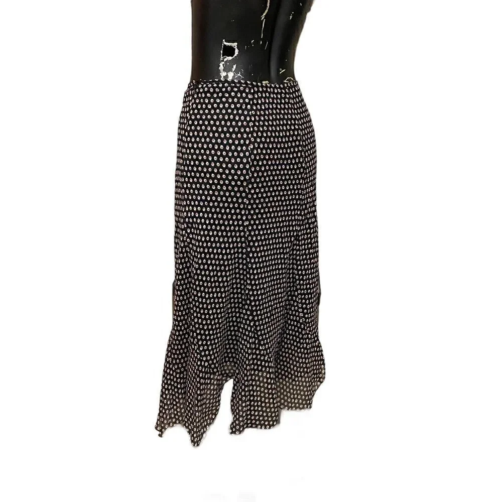 Anne Klein Silk Black and All-Over Print Midi Maxi Skirt Size 12 - Picture 5 of 6